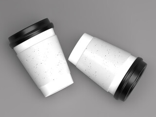 Blank White Coffee Cups with Black Lid Mockup
