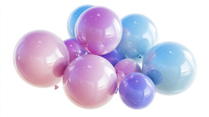 Fancy pastel-colored balloons with a glossy finish, forming a cheerful cluster, on a white backdrop