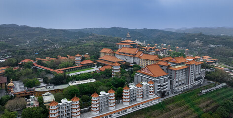 Aerial view of the stunning Fo Guang Shan Buddha Complex in Taiwan by day