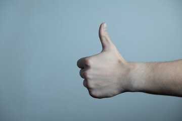 Hand of client show thumb up isolated on white background. Service rating, satisfaction concept.