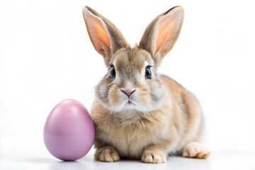 Adorable Easter Bunny with Lilac Egg, Spring Holiday Symbol