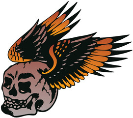 Tete de mort ailé embleme motard club moto crane logo Tattoo aile old school style tatouage