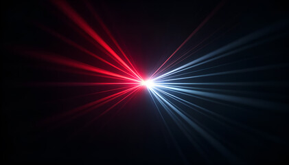 Dramatic red and white light beams radiating in a dark background, ideal for abstract and energetic visuals. Generative AI