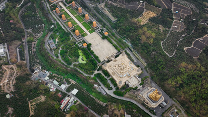 Aerial view of the Fo Guang Shan Buddha Complex in Taiwans tranquil landscape