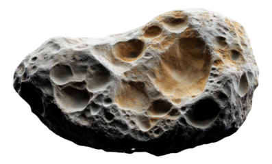 Close-up of a textured asteroid with craters and uneven surface.