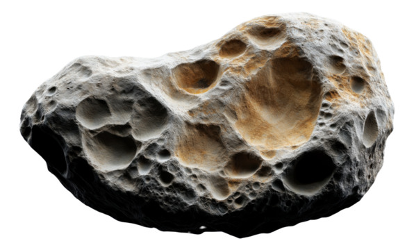 Close-up of a textured asteroid with craters and uneven surface.