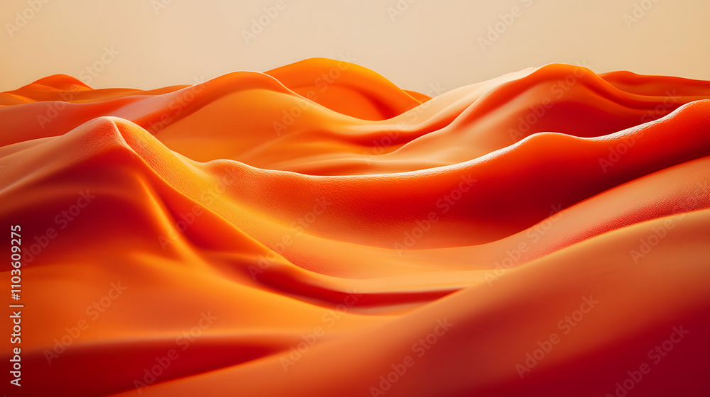 Poster abstract 3d rendering of flowing orange dunes. smooth, vibrant texture evokes warmth and serenity. i