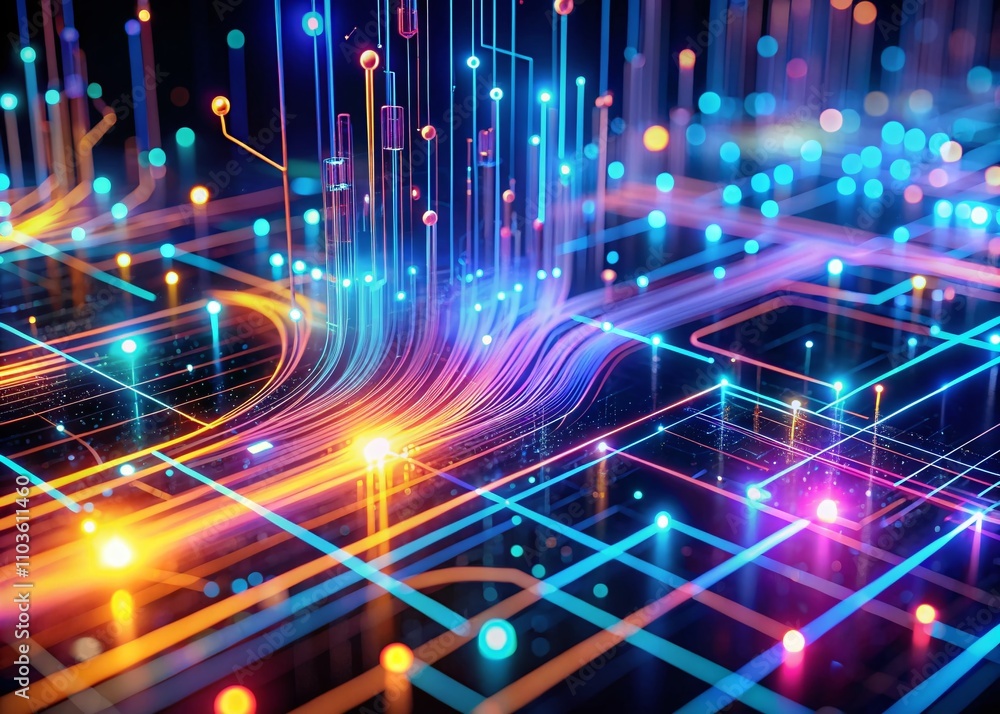 Aufkleber futuristic abstract background with glowing neon lines representing data transfer in a scientific ne