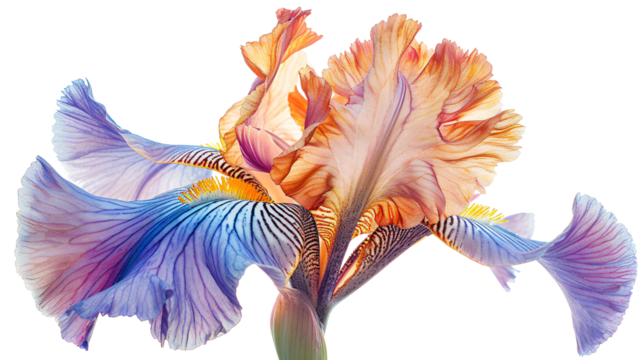 Elegant Iris Flower with Colorful Petals and Intricate Textures Against on isolate White Background