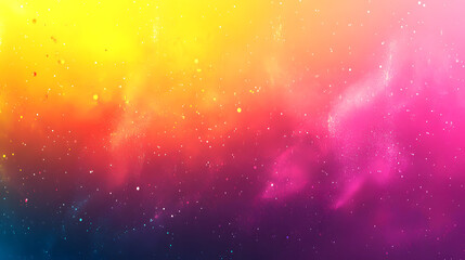 Vibrant abstract background with a gradient of yellow, orange, pink, and purple hues.  Scattered particles add a cosmic, dreamy feel. Perfect for digital art, websites, or presentations.