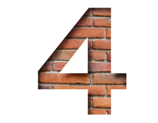  4 written with brick wall isolated on white background, cut out