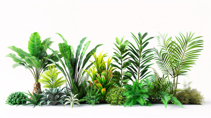 Obraz premium Set of artificial plants isolated against a white background.