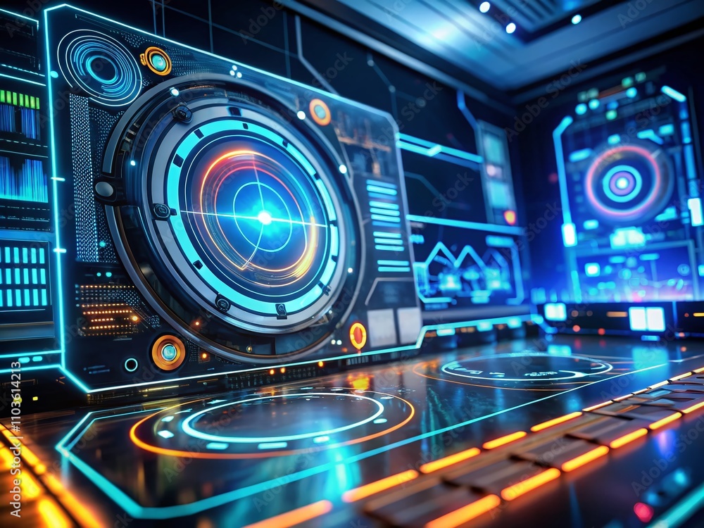 Poster futuristic hud hologram elements for user interface control panels - abstract graphic design for vir