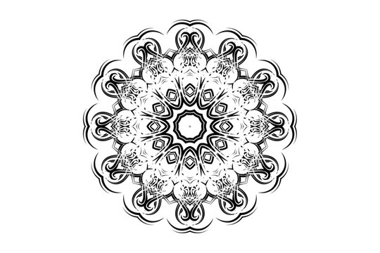 Monochrome Mandala Design with Star Core and Radiating Geometric Shapes
