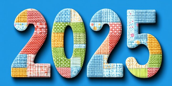 A colorful '2025' designed with a vibrant puzzle pattern, symbolizing connection and unity for the upcoming year.