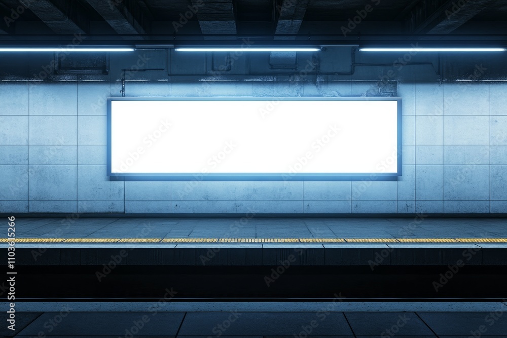 Poster empty subway station platform with blank advertising space ready for content in modern industrial de