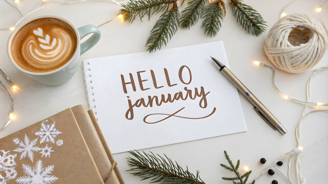 Hello January text card Illustration