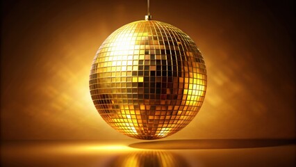 Obraz premium Golden disco mirror ball isolated on background, disco ball, shiny, reflections, party, celebration, dance, sparkly, glittering