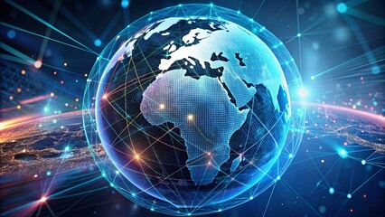 Fototapeta premium Futuristic Virtual Communication Background Featuring a World Globe with Digital Data Visualization and Technology Elements for Minimalist Photography