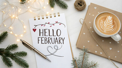 Hello February message lettering season greeting text