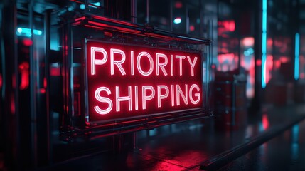  Cutting-edge package design with black chrome, neon-red corners flashing, and holographic "PRIORITY SHIPPING" label.