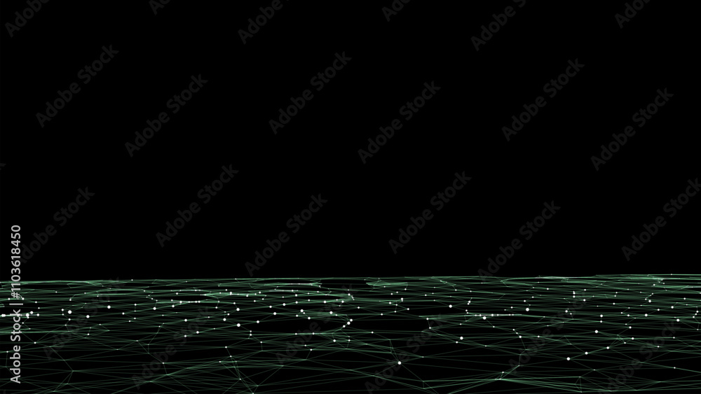 Poster vector technology green perspective grid in infinity. abstract digital wireframe floor with lines. d