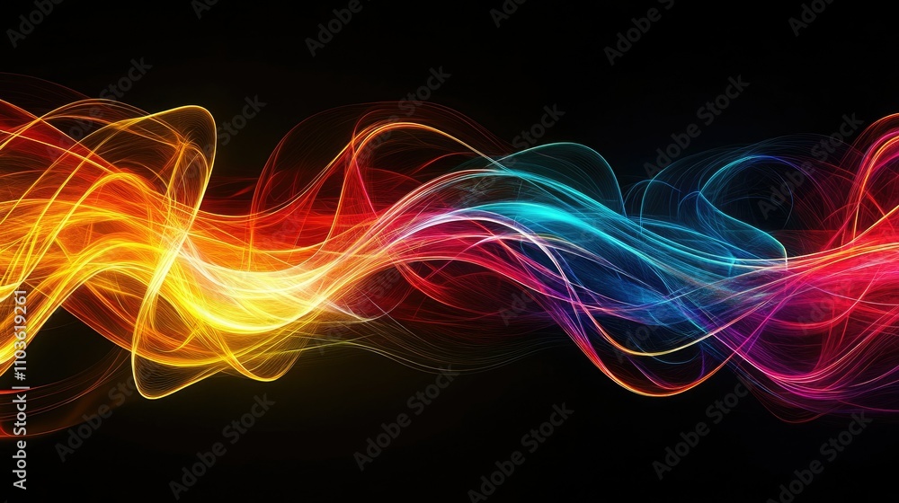 Poster abstract energy flows: vivid colors intertwining, signifying the harmony and strength of collaborati