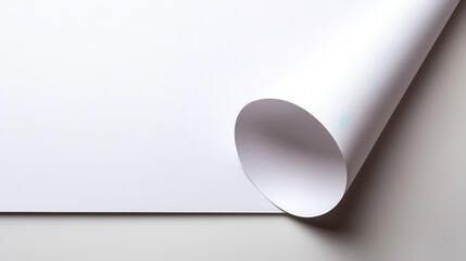 High resolution white paper texture with smooth surface, showcasing rolled edge. Ideal for backgrounds and design projects