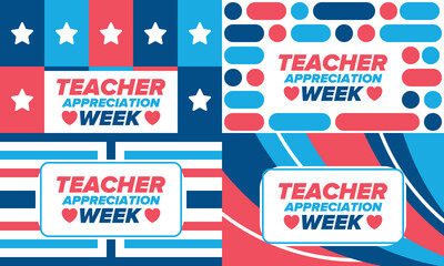 Fototapeta premium Teacher Appreciation Week in United States. Celebrated annual in May. In honour of teachers who hard work and teach our children. School and education. Student learning concept. Vector illustration