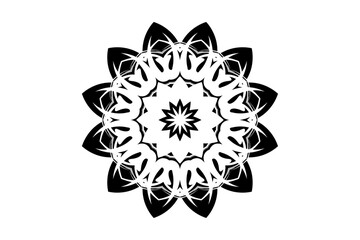 Gray and White Mandala Art with Radiating Patterns and Detailed Symmetry
