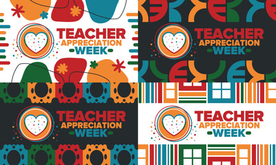 Teacher Appreciation Week in United States. Celebrated annual in May. In honour of teachers who hard work and teach our children. School and education. Student learning concept. Vector illustration