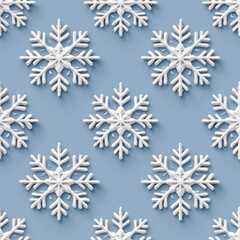 Glistening white snowflake on a light blue background, intricate crystal pattern, icy blue and silver tones, 3D CG realism, worms-eye perspective, delicate lace-like detail.