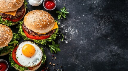 hamburger on a black background