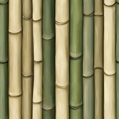 Fototapeta premium A textured pattern of bamboo stalks arranged vertically in various shades of green and beige.