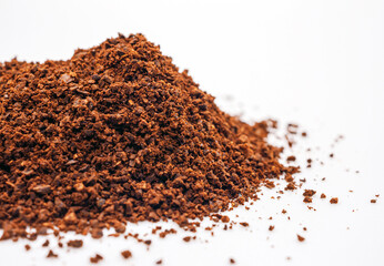 Ground coffee powder or fresh coffee grain isolated on white background