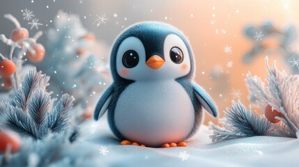 Logo design illustrating a cute penguin character with a big smile, surrounded by colorful ice elements and playful snowflakes. The cute style and bright colors evoke a whimsical atmosphere, 