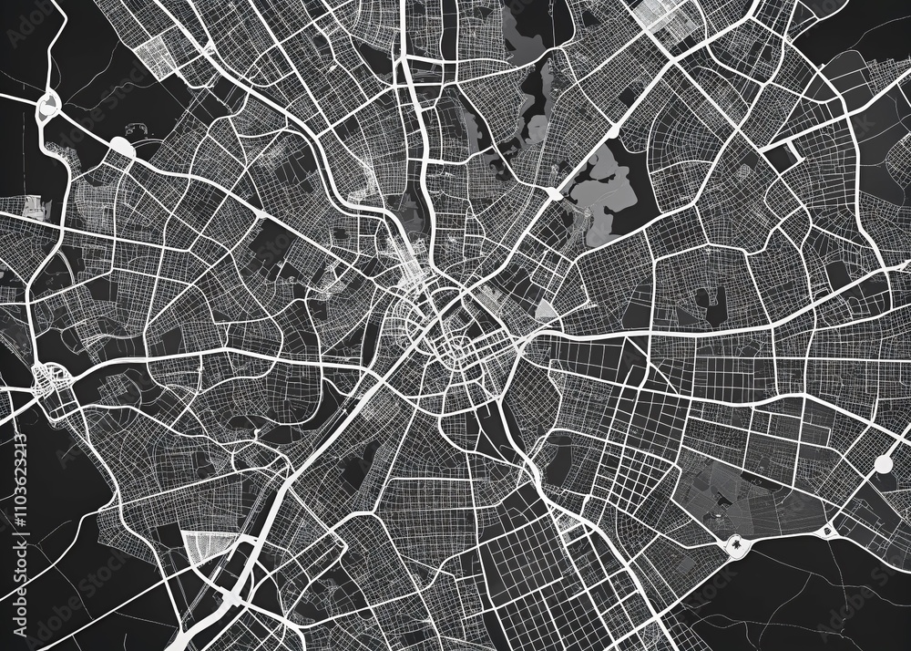 Poster grayscale urban map of nairobi city showcasing the metropolitan area and road networks in a modern p