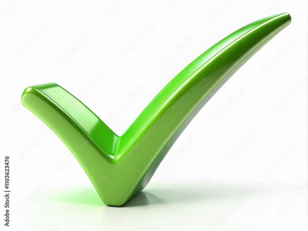 Poster green check marker isolated on a bright background for a checklist with long exposure effect, highli