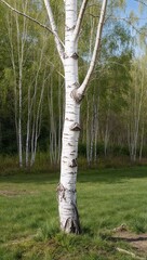 Fototapeta premium Birch Tree Elegant deciduous tree with white peeling bark common in northern climates