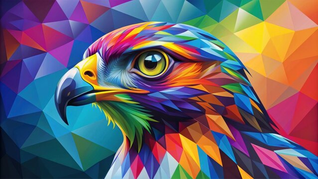Colorful abstract WPAP hawk bird with geometric shapes and vibrant colors, abstract, WPAP, hawk, bird, colorful, geometric