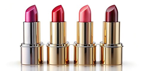 Fototapeta premium Luxury Lipstick Set, Makeup Cosmetics, Professional Photo Shoot, High-End Beauty Products, Isolated Lipsticks, Vibrant Colors, Closeup Image, Studio Shot