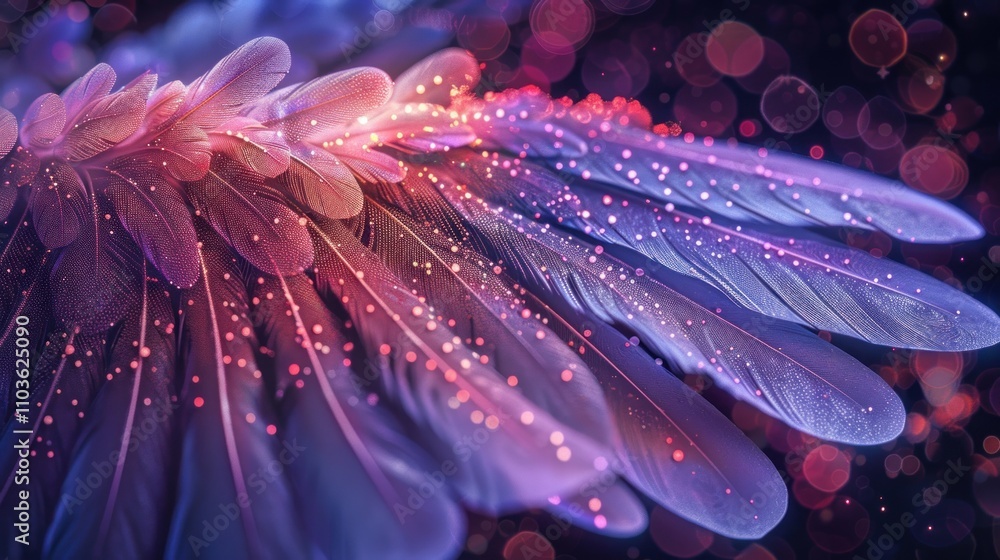 Aufkleber a close-up of colorful feathers with sparkling effects, creating a dreamy atmosphere.
