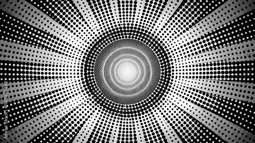 Poster grunge halftone background with concentric dots and radial gradient for monochrome art and design pr