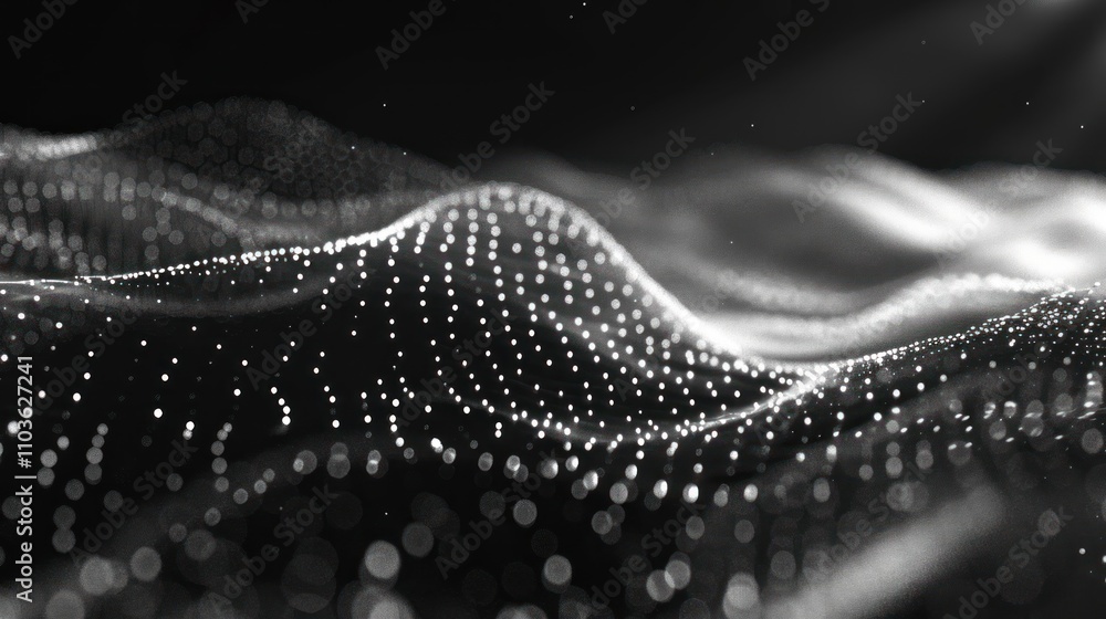 Aufkleber abstract representation of waves made of particles in a monochromatic design.