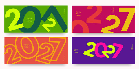 2027 Happy New Year and Merry Christmas. Set Creative Geometric Numbers 2027. Abstract Typography Background for Advertising, Web, Social Media, Banners, Covers, Poster, Card. Vector Illustration.