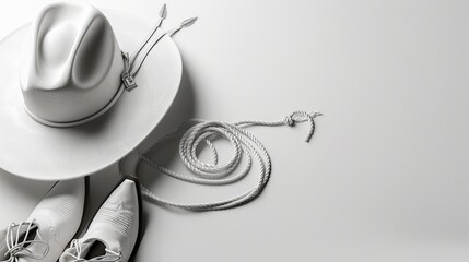 White Cowboy Hat, Boots and Rope