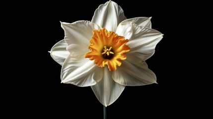 Fototapeta premium A unique white daffodil with a vibrant yellow center blooming alone.