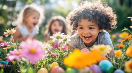 Fototapeta premium Joyful Children Celebrating Easter Outdoors