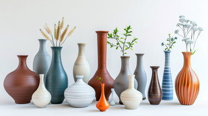 Set of stylish vases against a white background.