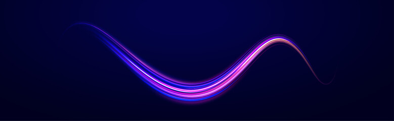 Acceleration speed motion on night road. Colorful Light Trails, Long Time Exposure Motion Blur Effect. Abstract fire flare trace lens flares acceleration speed motion on night road. 